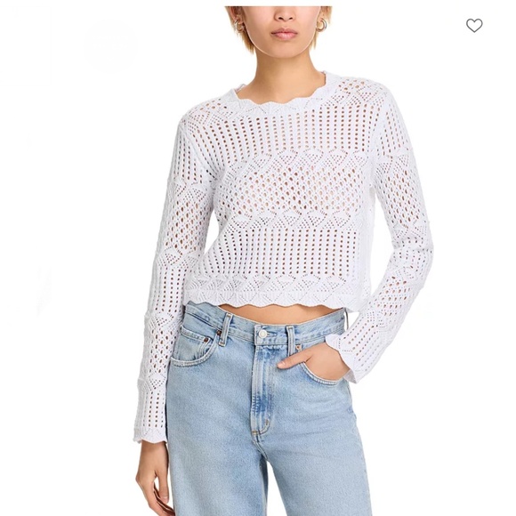 AQUA Crocheted Scallop Edge Sweater White XS NWT $78 - Picture 2 of 5